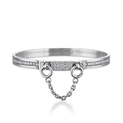 Oath single cuff with pave diamond row and pave latch in white gold