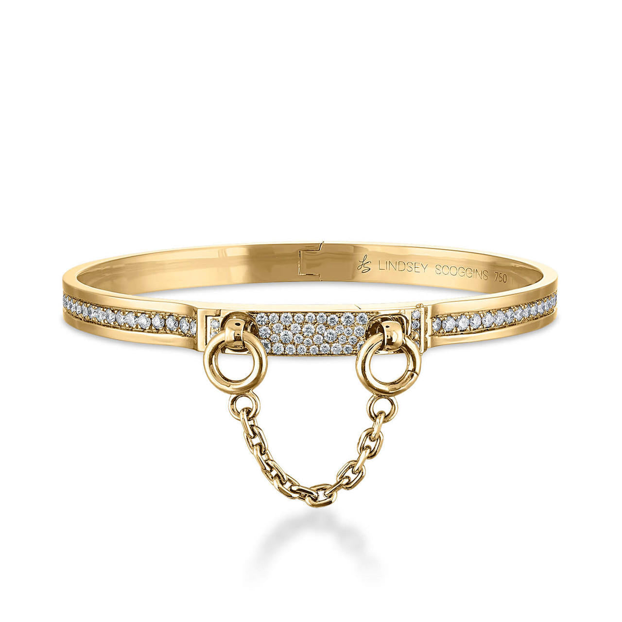 Oath single cuff with pave diamond row and pave latch in yellow gold