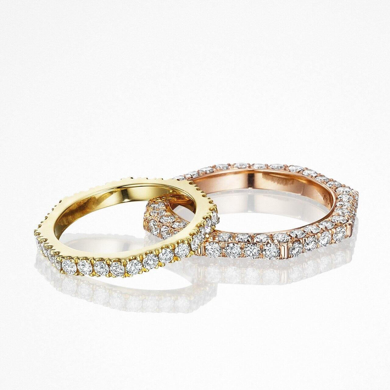 Pave diamond wedding band in 18 karat rose gold