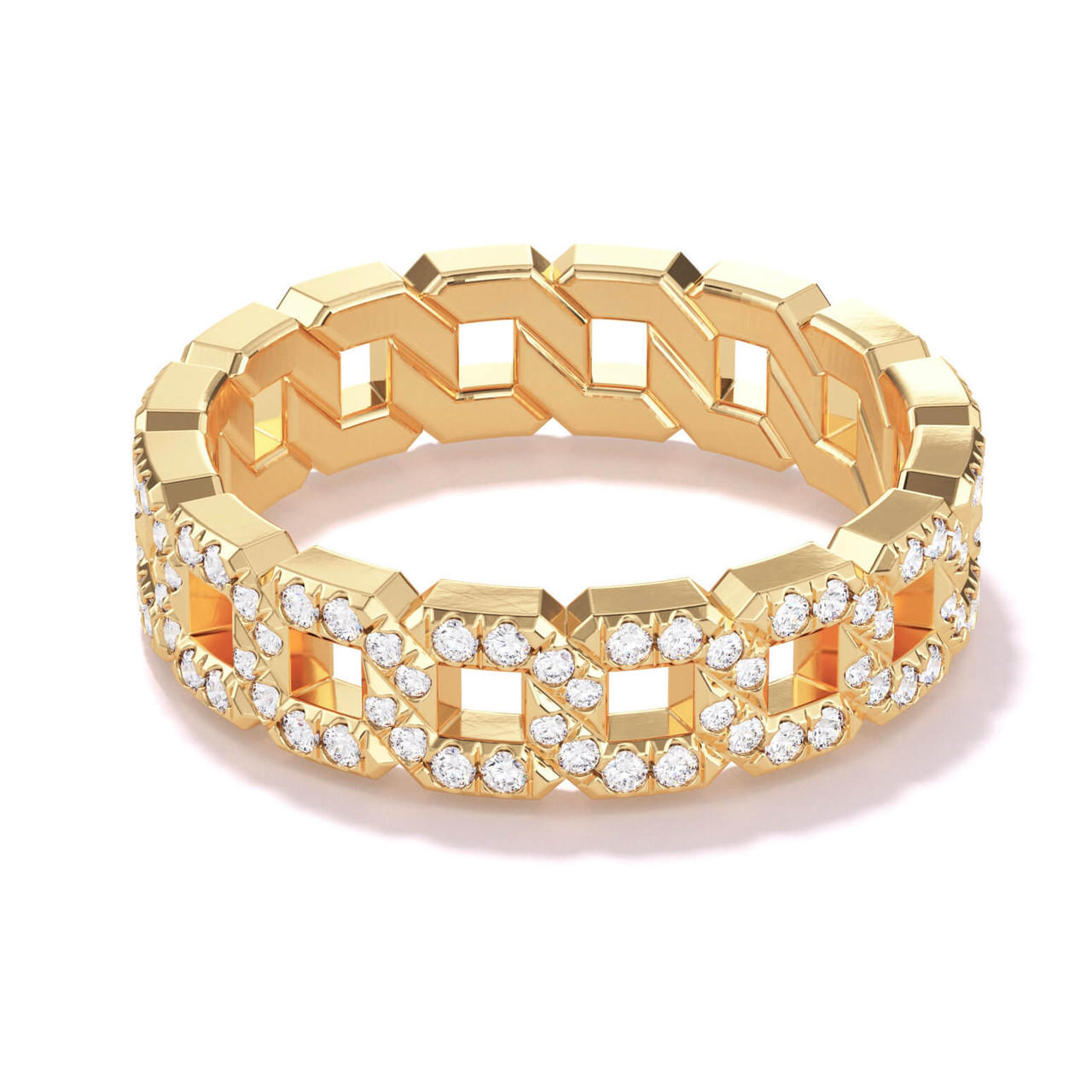 chain link diamond ring pave 16 link band in 18k yellow gold