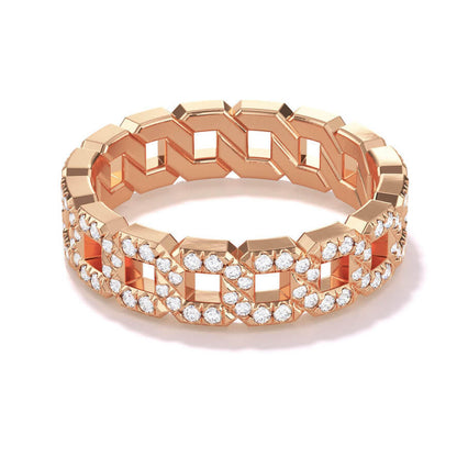 chain link diamond ring pave 16 link band in 18k rose gold