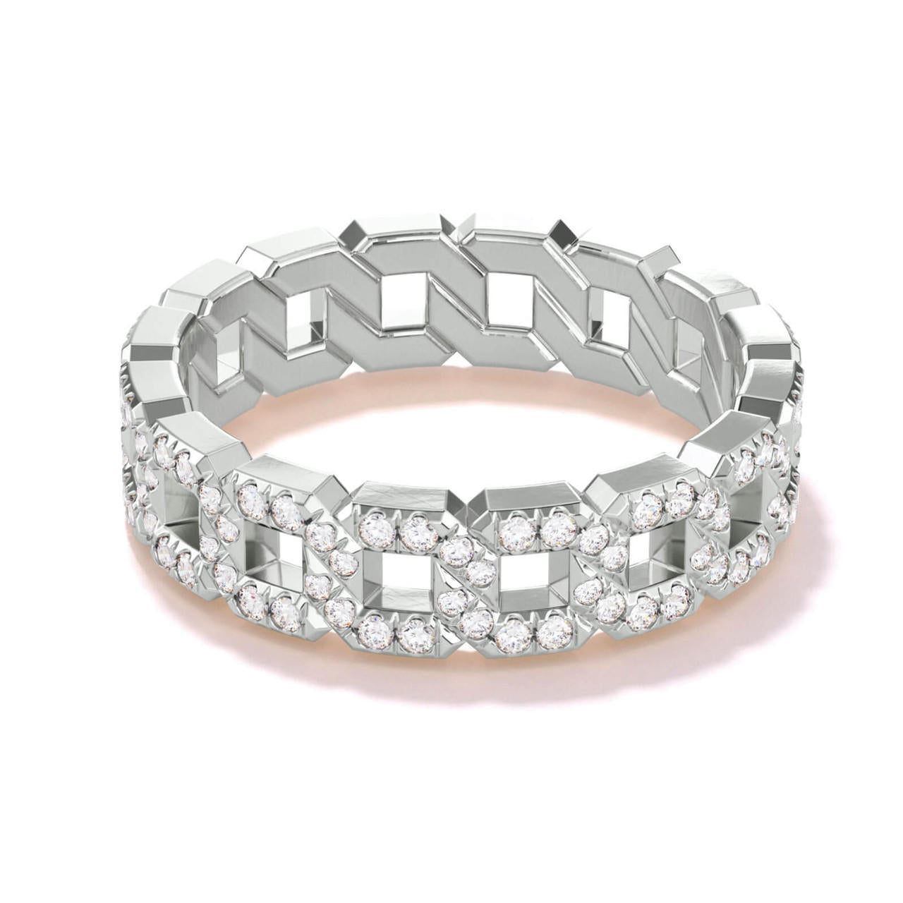 chain link diamond ring pave 16 link band in 18k white gold