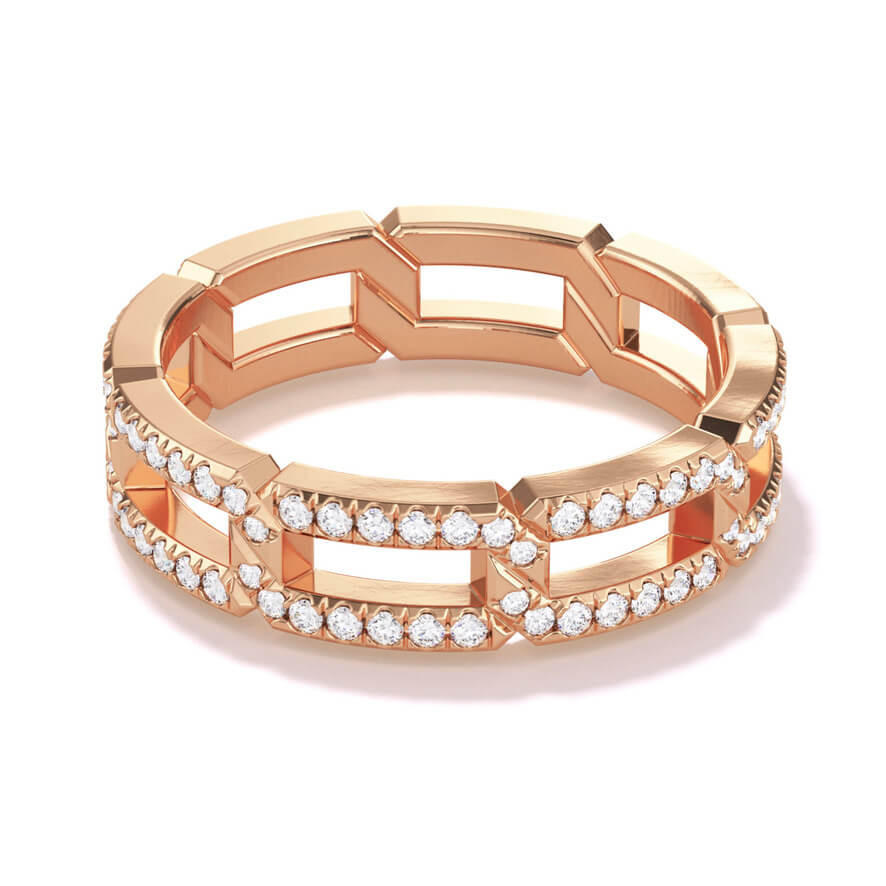 pave 8 link diamond link ring in 18k rose gold