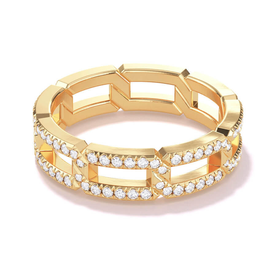 pave 8 link diamond link ring in 18k yellow gold