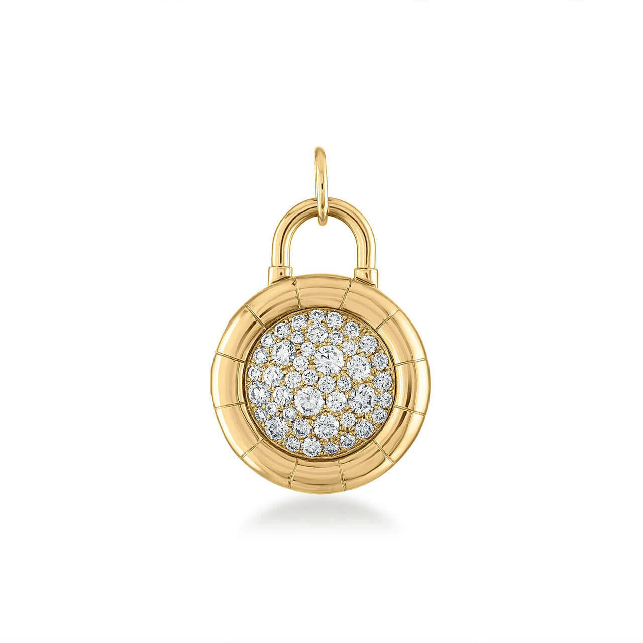 round pave diamond locket in 18 karat gold front view