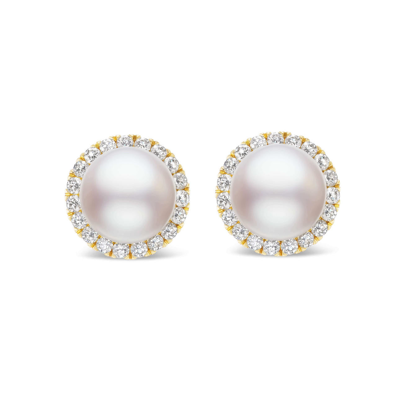 PEARL STUD EARRINGS WITH DIAMOND HALO