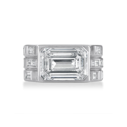 East West Engagement Ring - Bezel Set Emerald Cut Diamond Ring