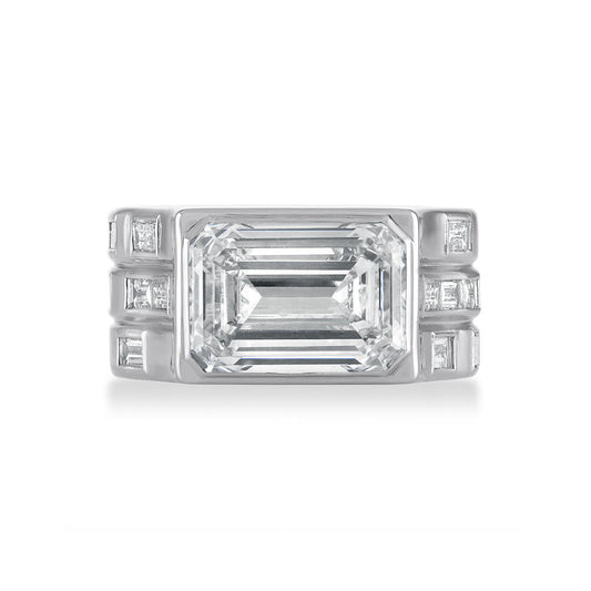 EAST WEST EMERALD CUT DIAMOND OATH ENERGY BAND ENGAGEMENT RING