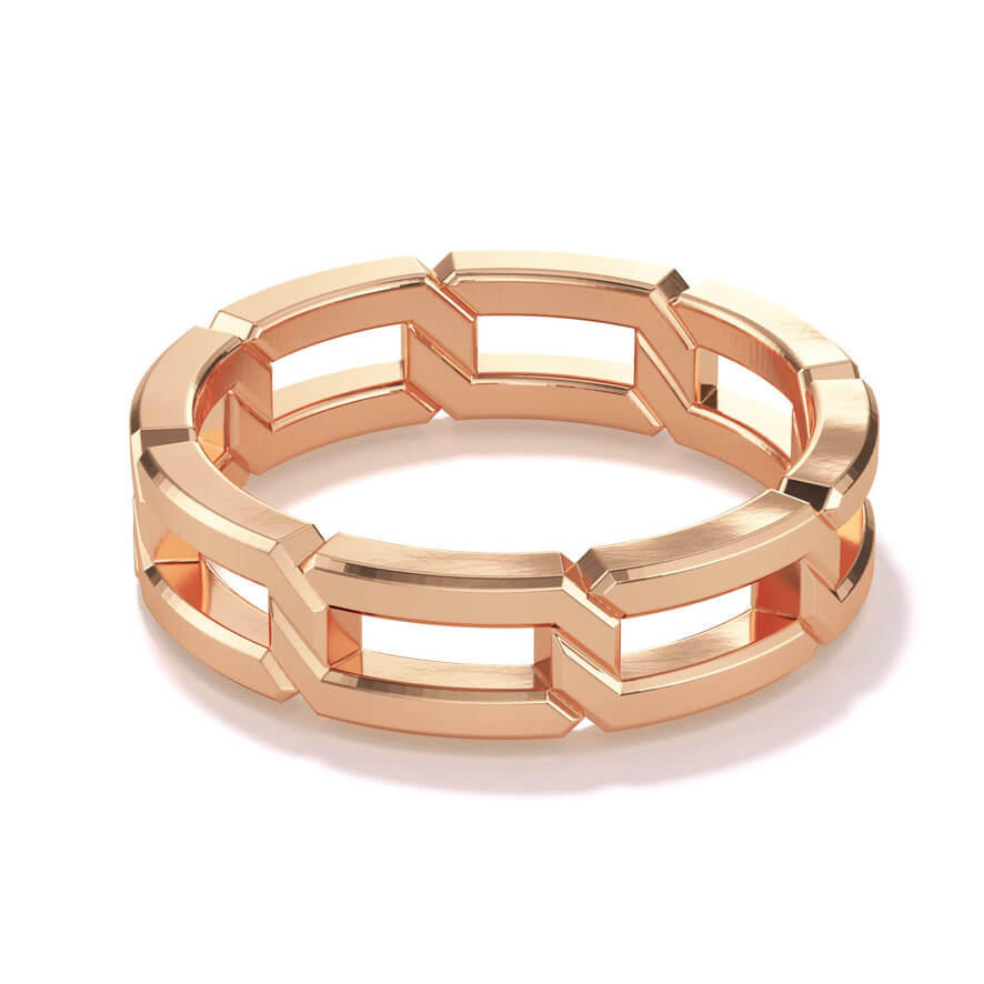 polished 8 link open wedding band in 18k rose gold