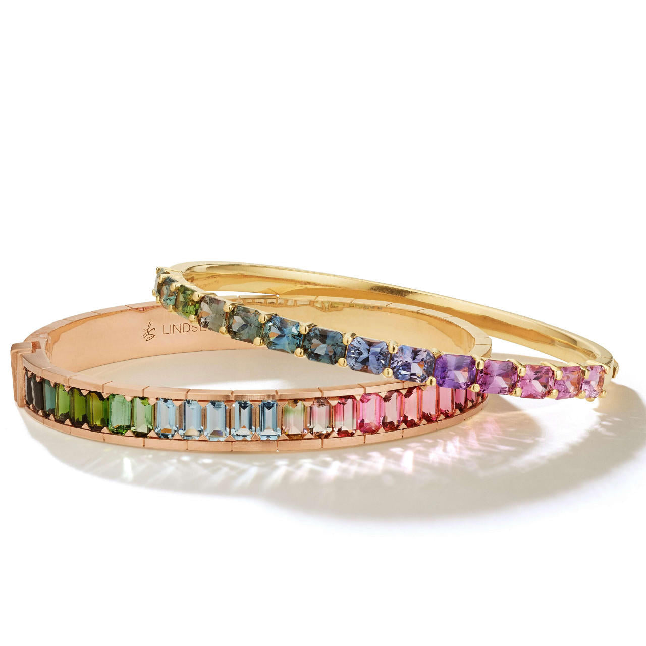 radiant cut rainbow sapphire tennis bracelet