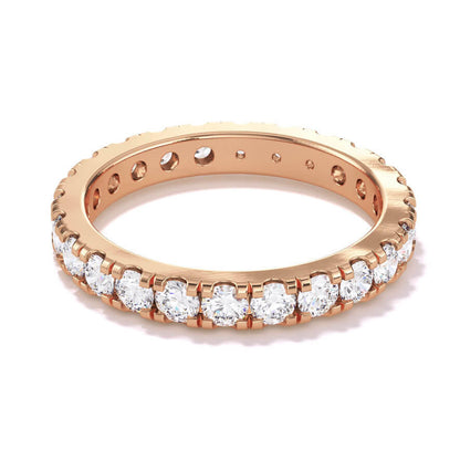 2.5mm round brilliant diamond eternity band in 18k rose gold; 1.5 carat diamond eternity band