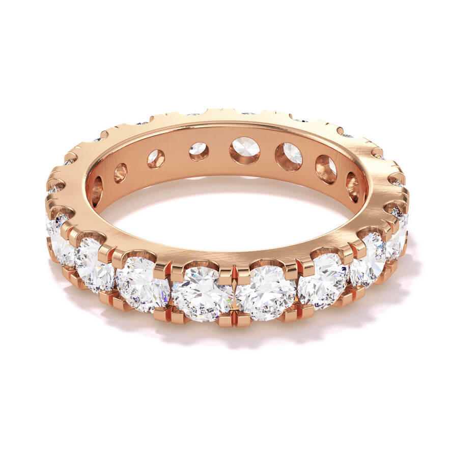 large diamond eternity band with 2.7 carat round brilliant diamond eternity band in 18k rose gold