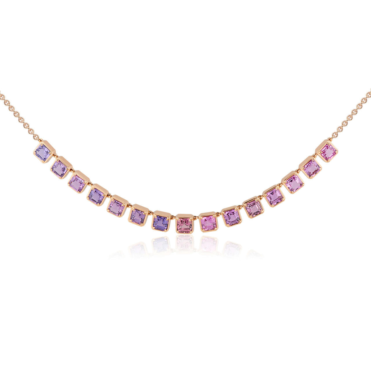 shaded pink sapphire tennis necklace