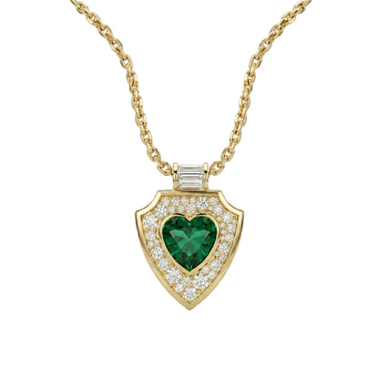 SHIELD PENDANT NECKLACE WITH HEART SHAPED GREEN TOURMALINE