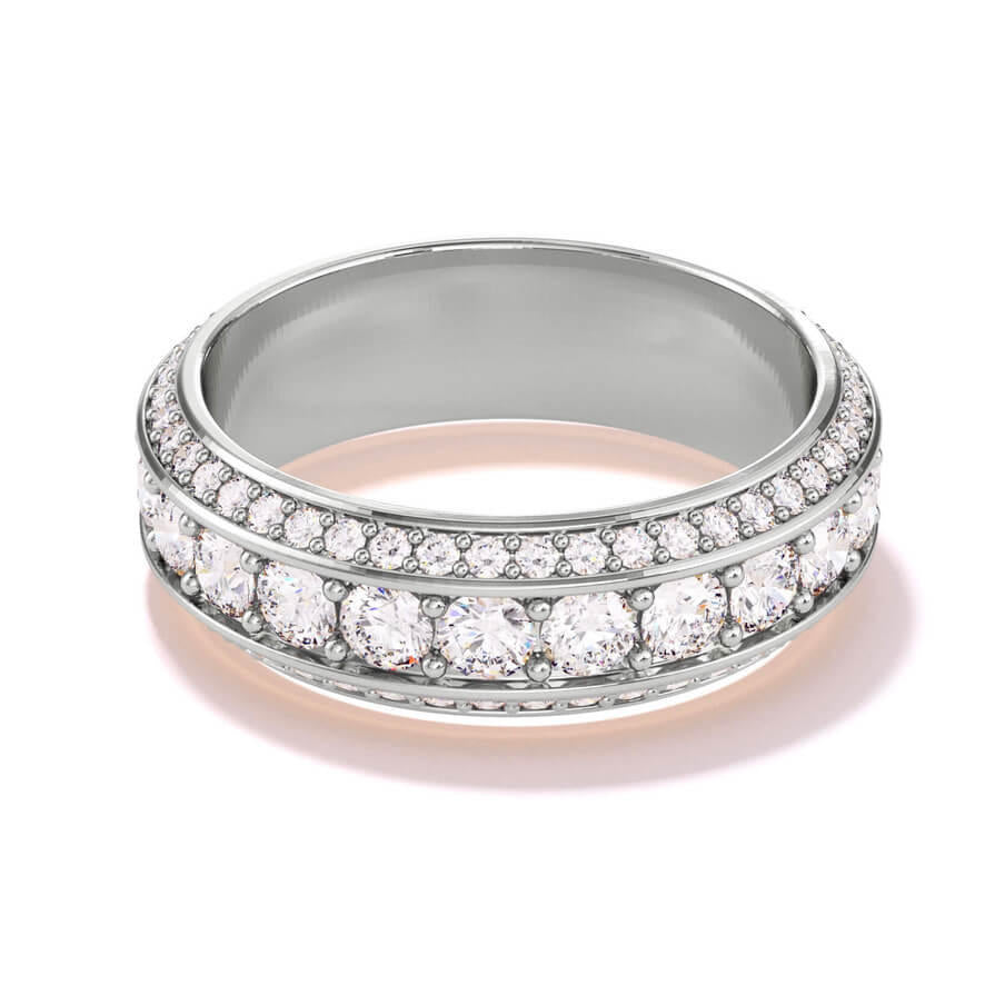 triple row diamond wedding band in platinum